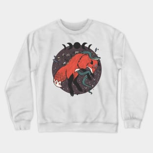 Fox Jumping With Snake, Moon Phases, Nature And Witchcraft Design Elements Crewneck Sweatshirt